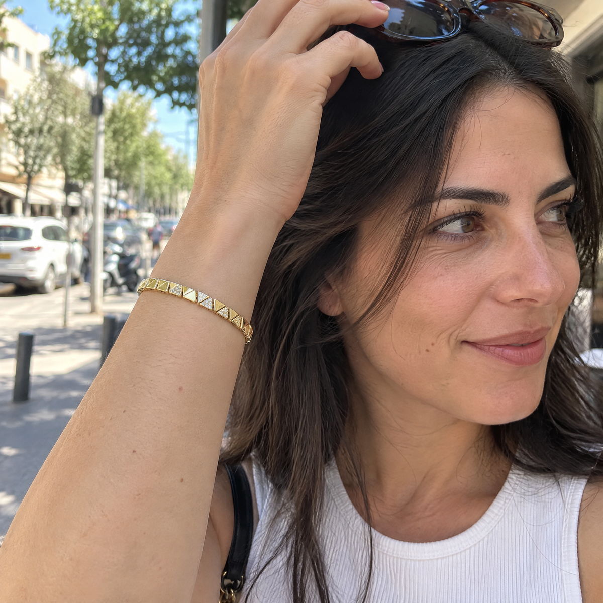 צמיד גולדפילד משובץ זרקונים לבנים · 5.5 מ״מ · 17+2 ס״מ · דגם 30630001, מבט מזווית נוספת | צמידים לנשים