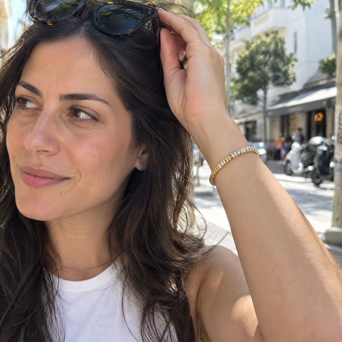 צמיד גולדפילד משובץ זרקונים לבנים · 5.5 מ״מ · 17+2 ס״מ · דגם 30750001, מבט מזווית נוספת | צמידים לנשים