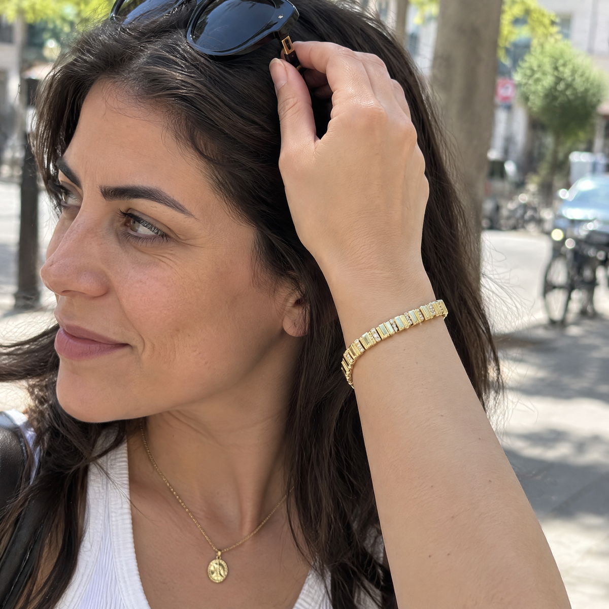 צמיד גולדפילד משובץ זרקונים לבנים · 7 מ״מ · 17+2 ס״מ · דגם 30860001, מבט מזווית נוספת | צמידים לנשים