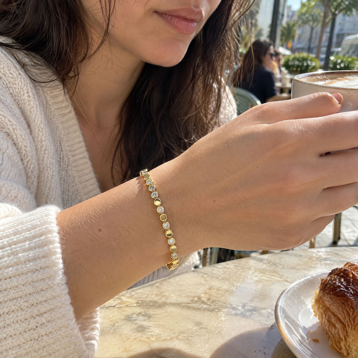 צמיד טניס גולדפילד משובץ זרקונים לבנים · 4 מ״מ · 17+2 ס״מ · דגם 34290001, תצוגה ראשית | צמידים לנשים