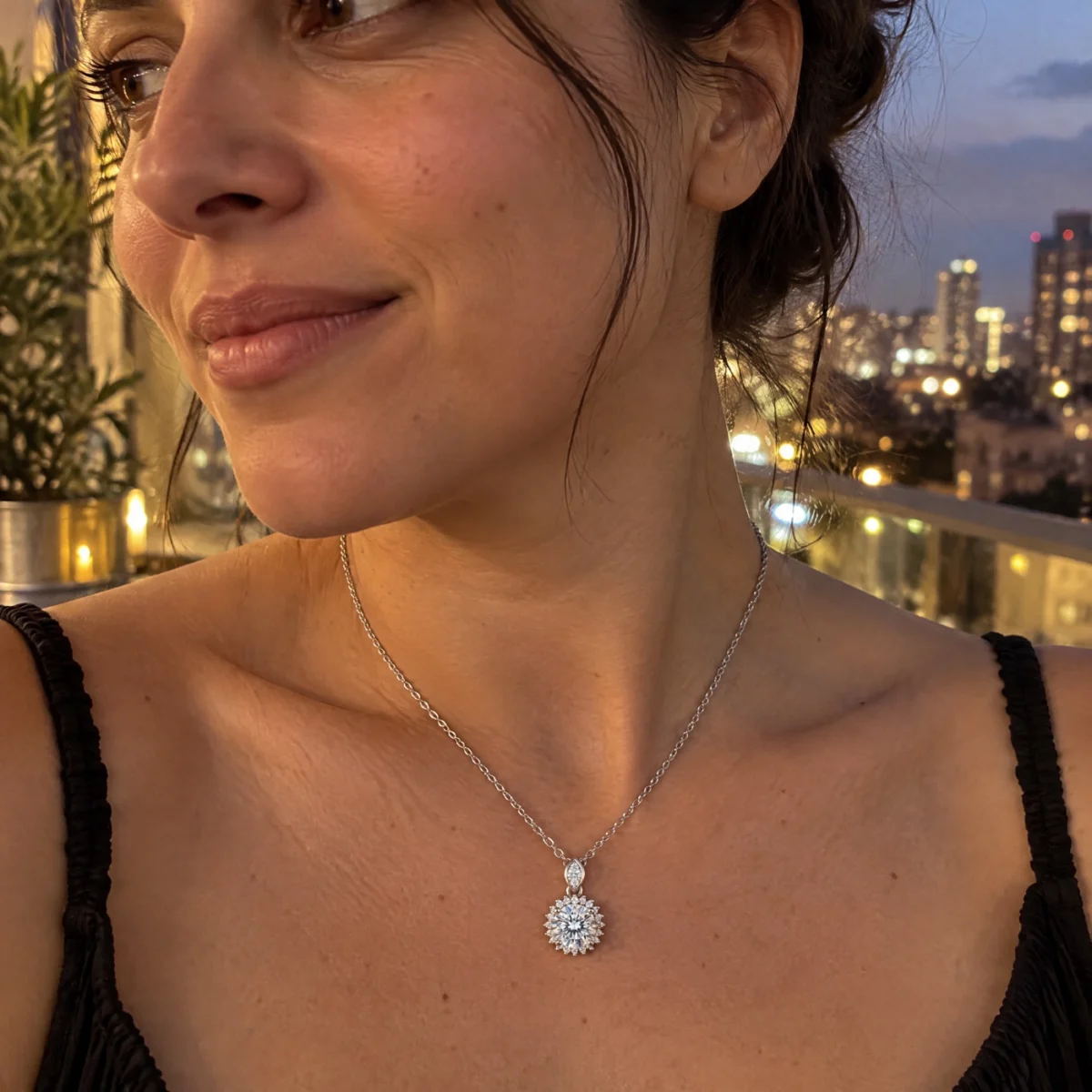 שרשרת מויסנייט עם תליון הילה עגול · כסף 925 · 1.72 קראט, מבט מזווית נוספת | שרשראות מויסנייט